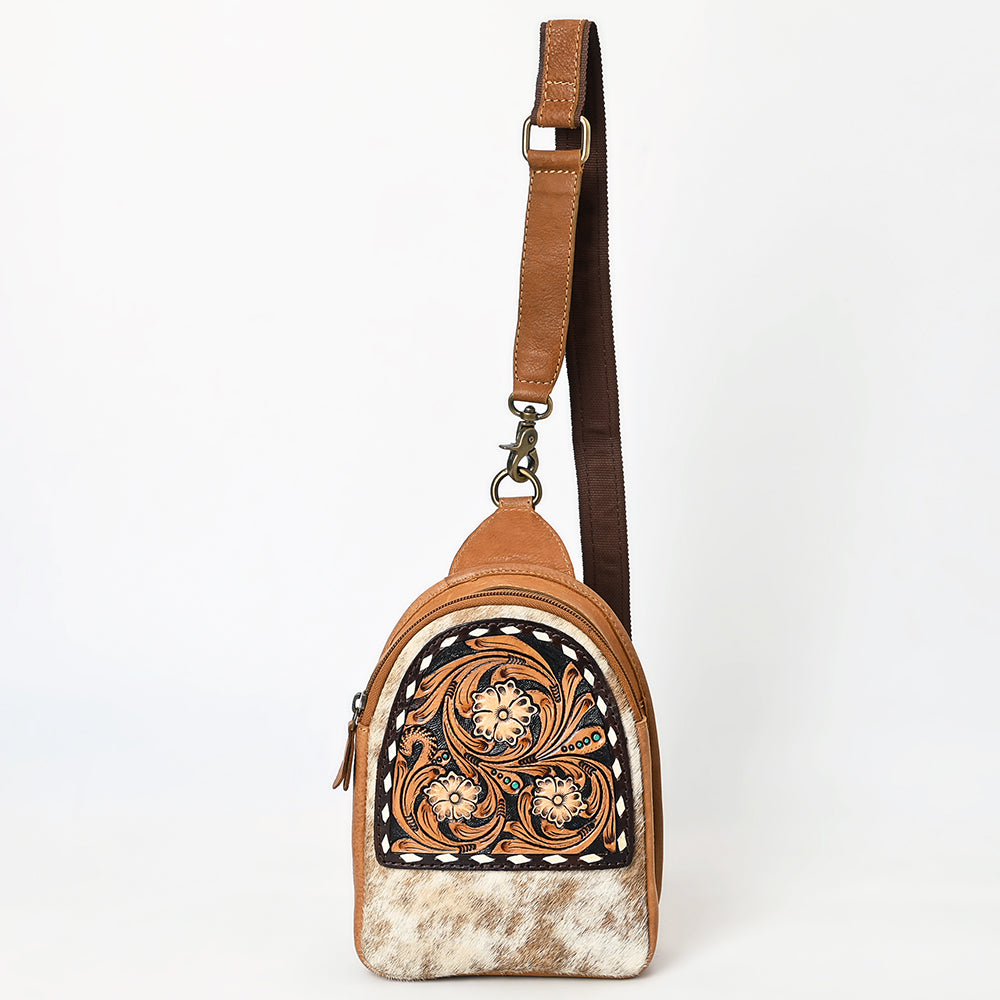 ADBGA612 Tooled Cowhide Leather Sling Bag-Western Floral Mini Crossbody