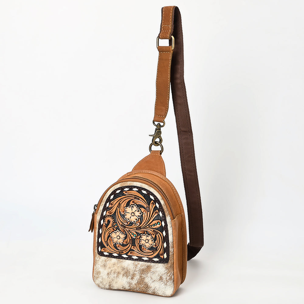 ADBGA612 American Darling Tooled Cowhide Leather Sling Bag-Western Floral Crossbody