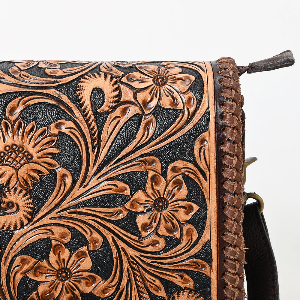 ADBGA614 Tooled Leather Western Crossbody Bag-Floral Handcrafted Shoulder Purse