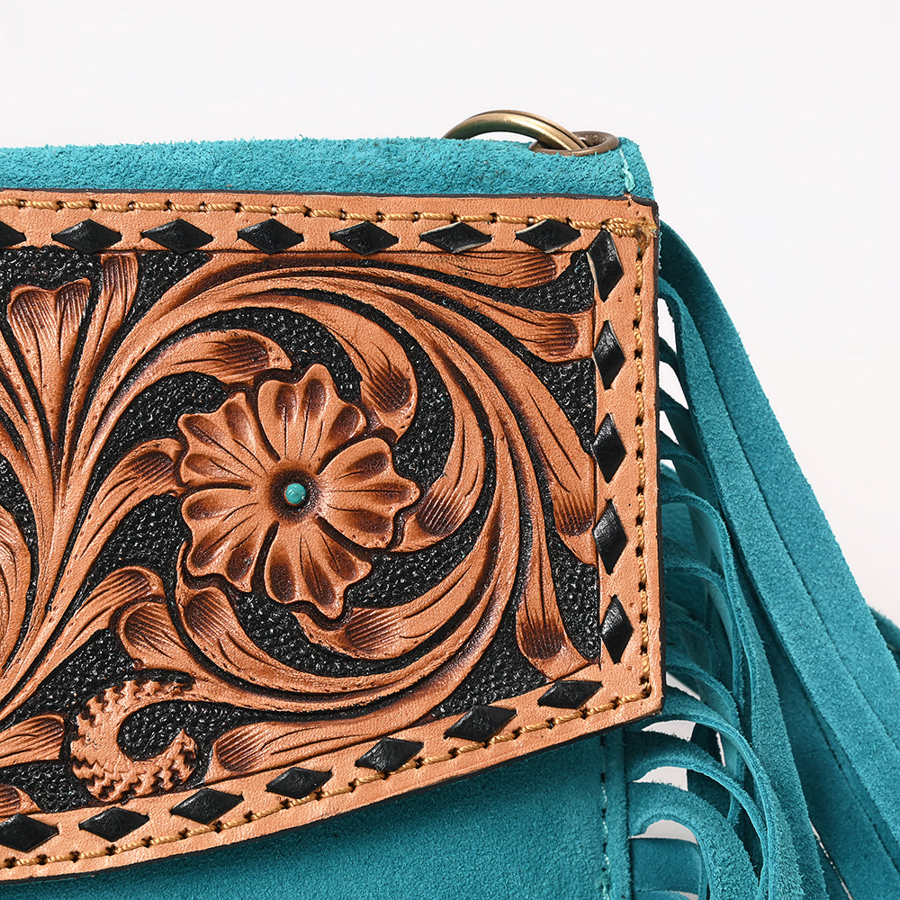 ADBGA618 Tooled Leather Crossbody Bag with Fringe-Genuine Western Cowgirl Purse