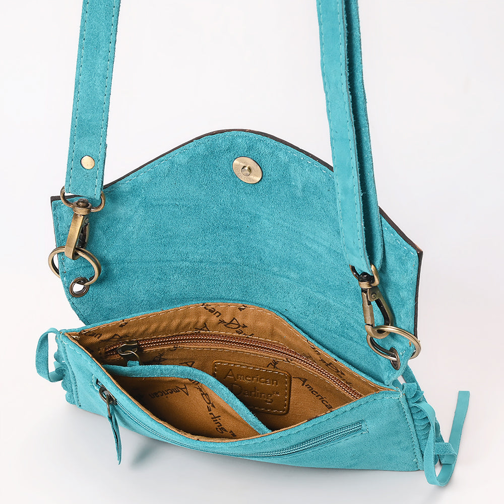 ADBGA618 Tooled Leather Crossbody Bag with Fringe-Genuine Western Cowgirl Purse