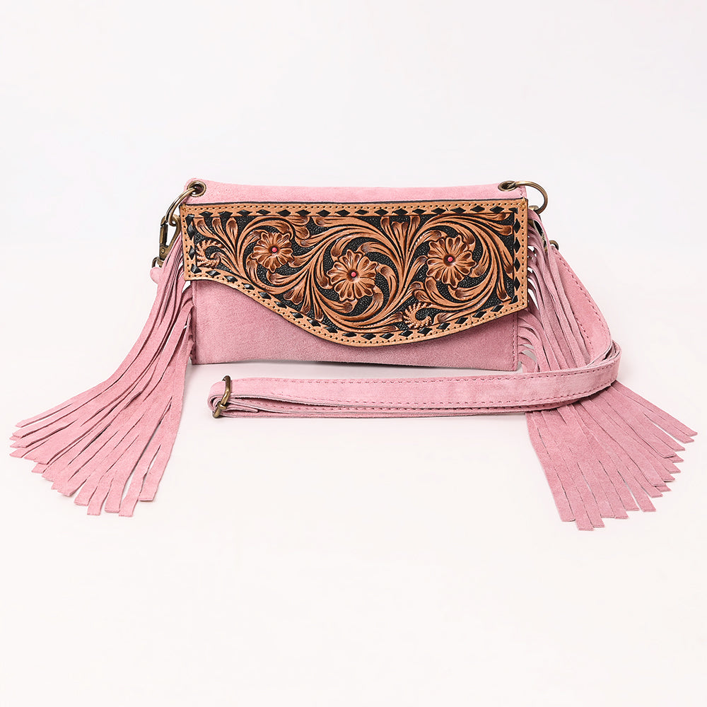 ADBGA618 Tooled Leather Crossbody Bag with Fringe-Genuine Western Cowgirl Purse