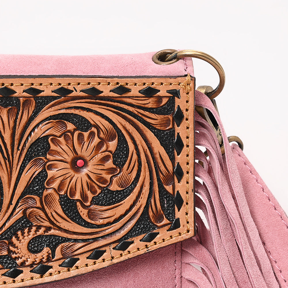 ADBGA618 Tooled Leather Crossbody Bag with Fringe-Genuine Western Cowgirl Purse