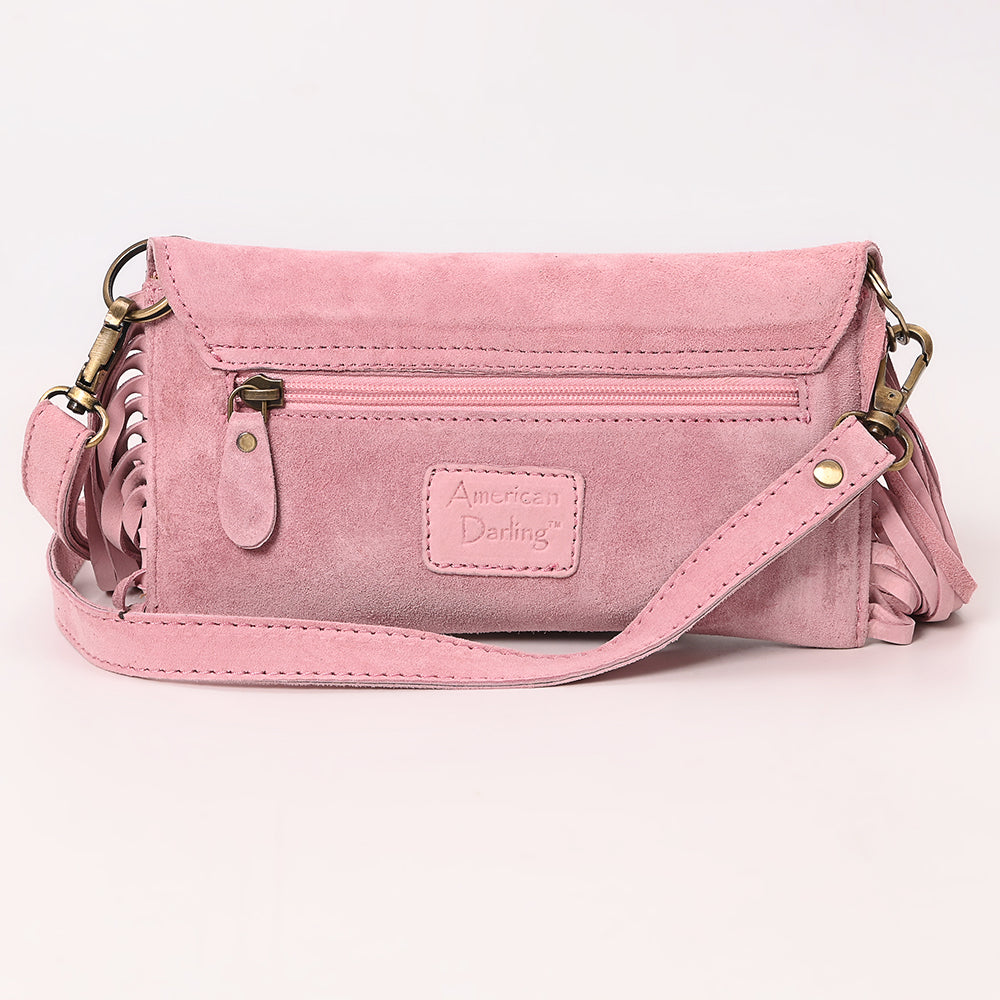 ADBGA618 Tooled Leather Crossbody Bag with Fringe-Genuine Western Cowgirl Purse