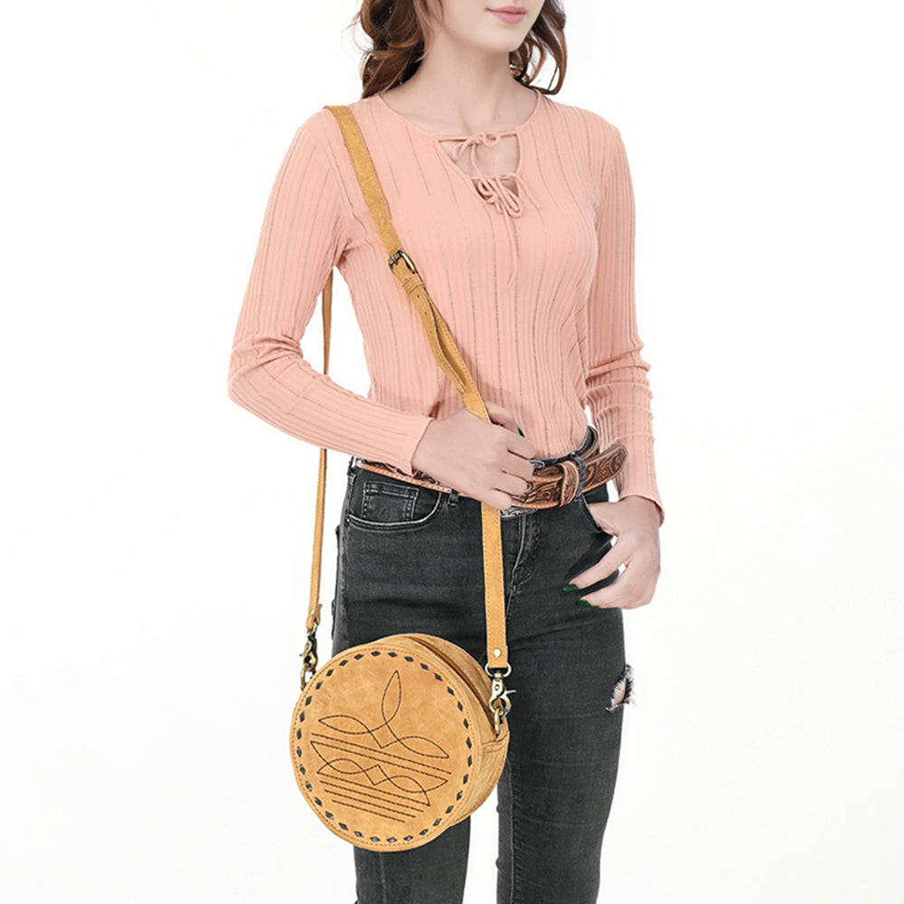 ADBGA620 Genuine Leather Western Canteen Bag-Round Crossbody for Women