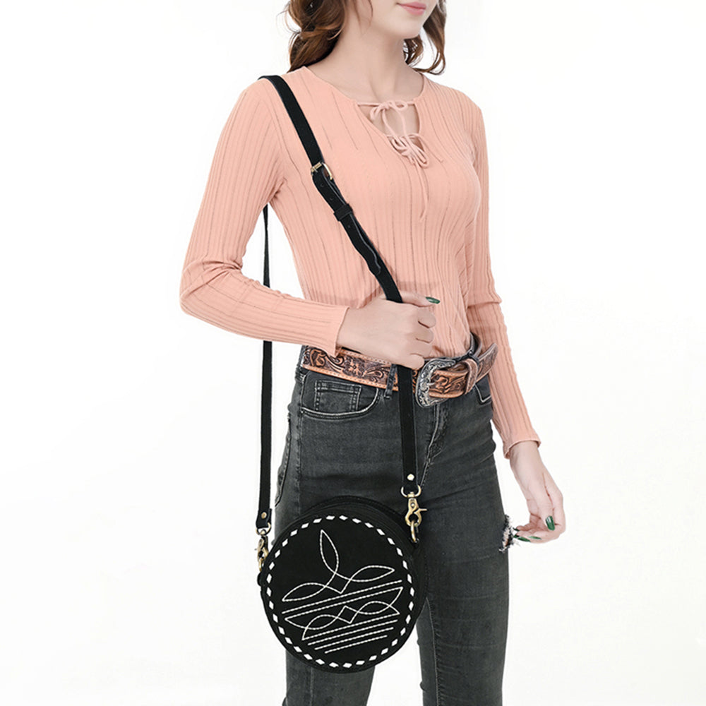 ADBGA620 Genuine Leather Western Canteen Bag-Round Crossbody for Women