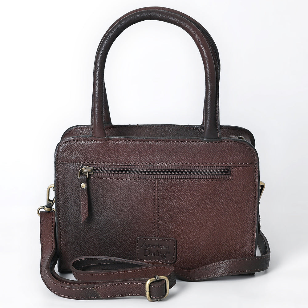 ADBGA621 Square Western Tote with Floral Tooled Leather, Cowhide Inlay & Fringe Detail