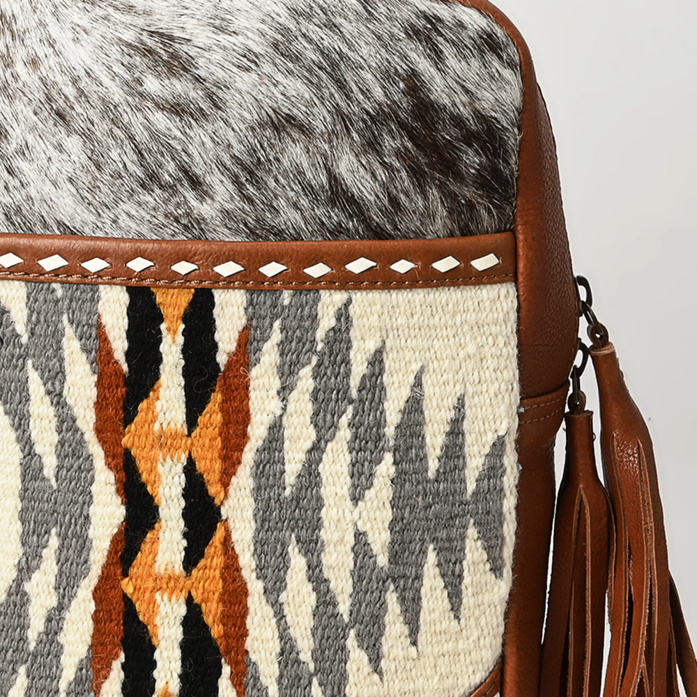 ADBGA623 Southwestern Cowhide Crossbody Backpack with Wool Panel & Leather Trim
