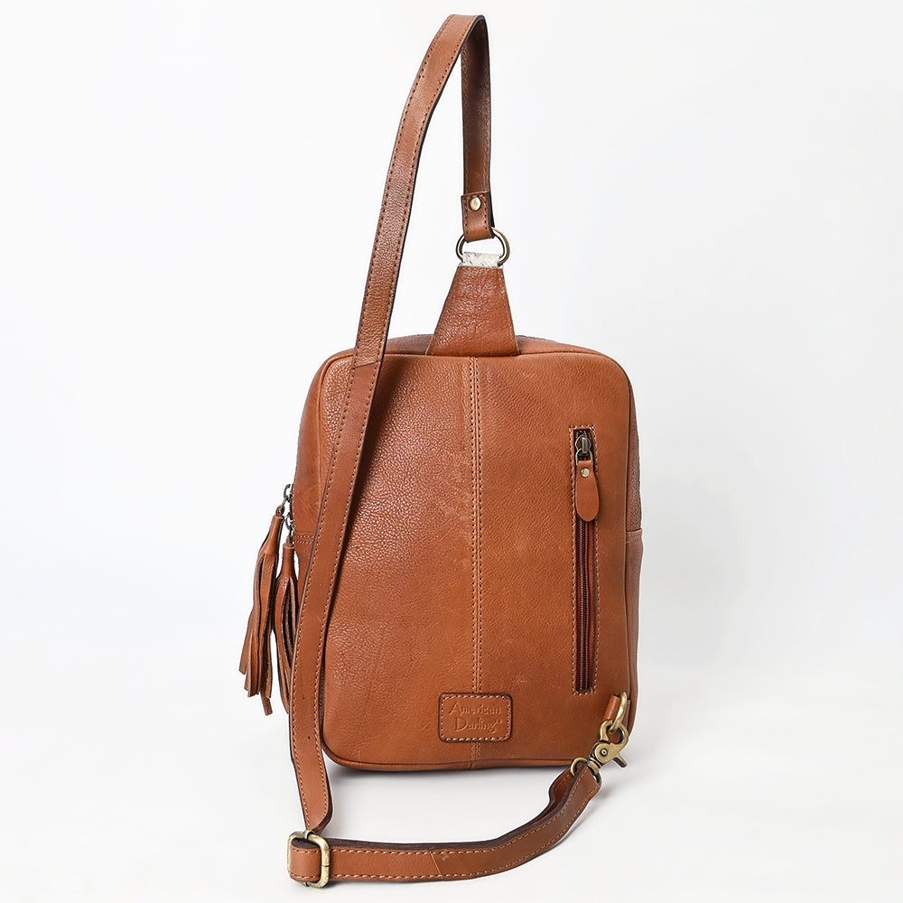 ADBGA623 Southwestern Cowhide Crossbody Backpack with Wool Panel & Leather Trim