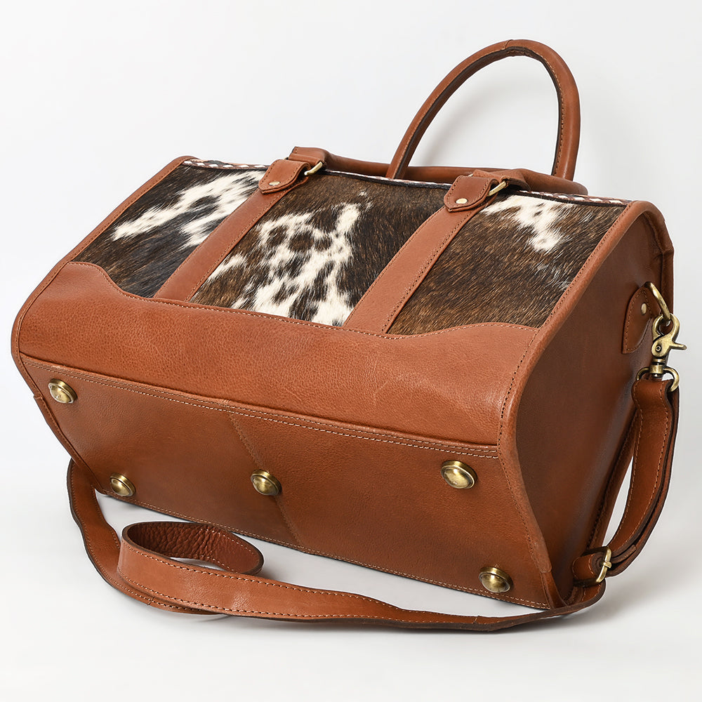 ADBGA625 Cowhide Duffel Satchel with Tooled Leather Floral Yoke & Shoulder Strap