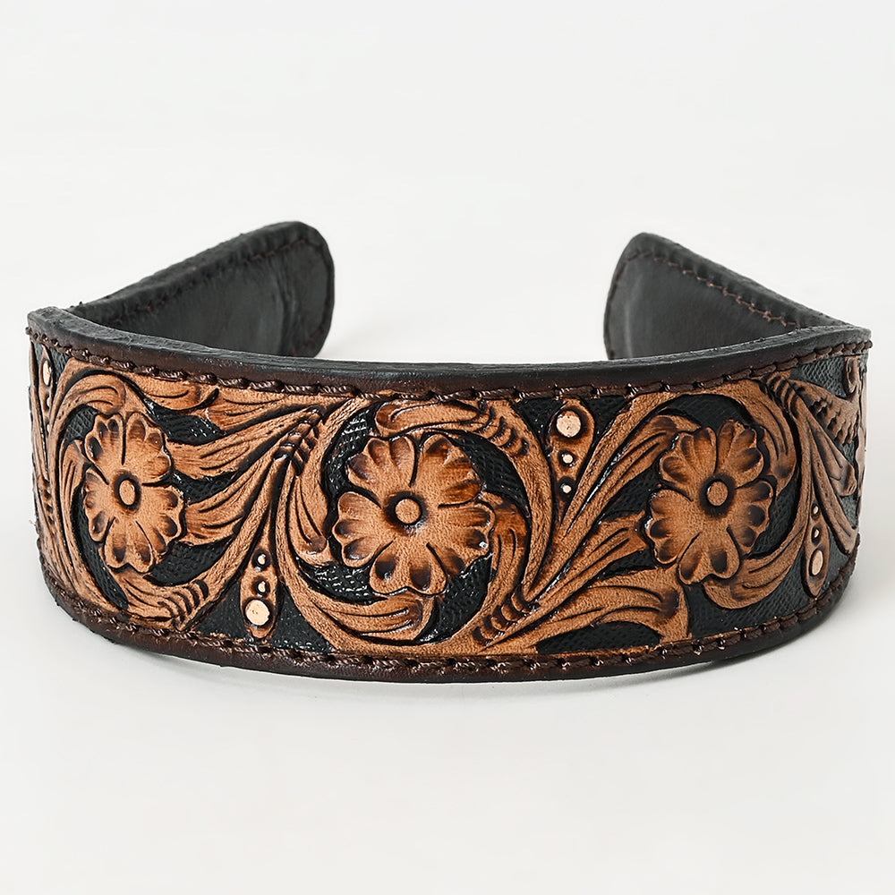 ADABA101 American Darling Hand-Tooled Western Leather Floral Carved Hair Band