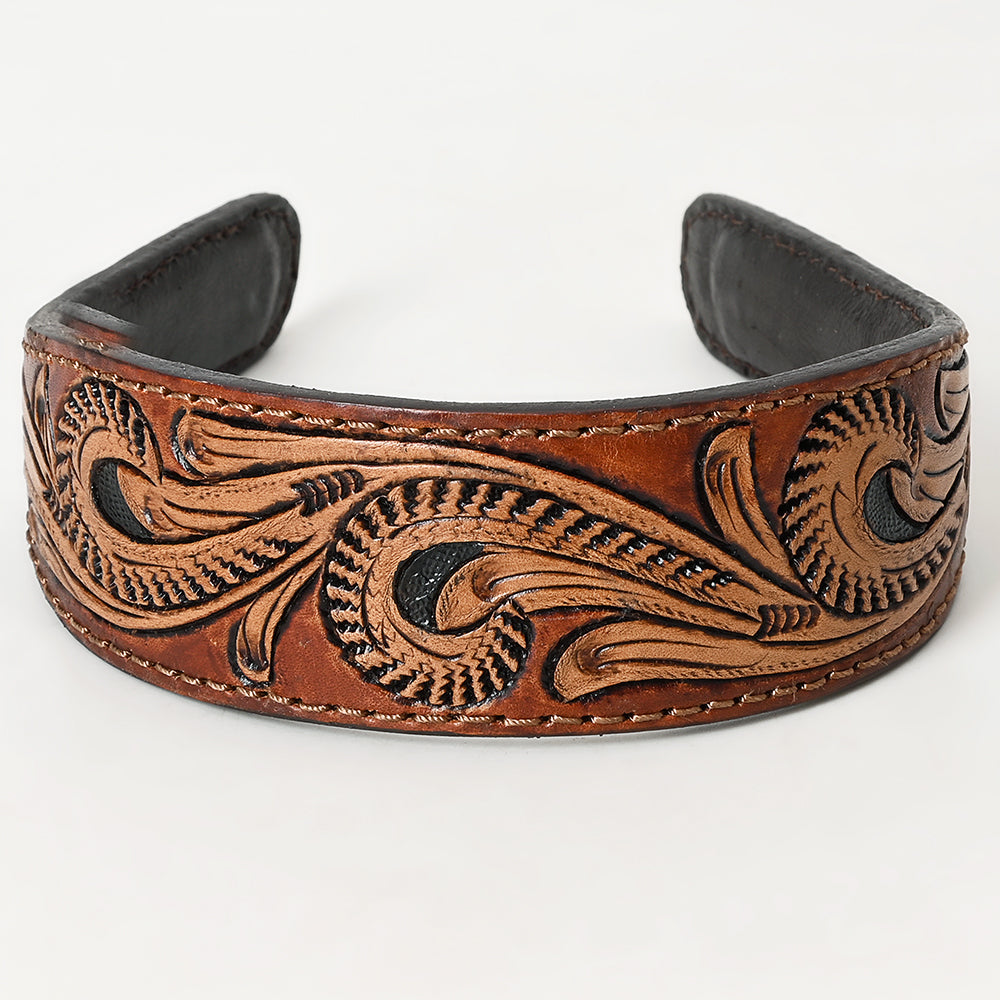 ADABA105 American Darling Hand-Tooled Western Leather Floral Carved Hair Band