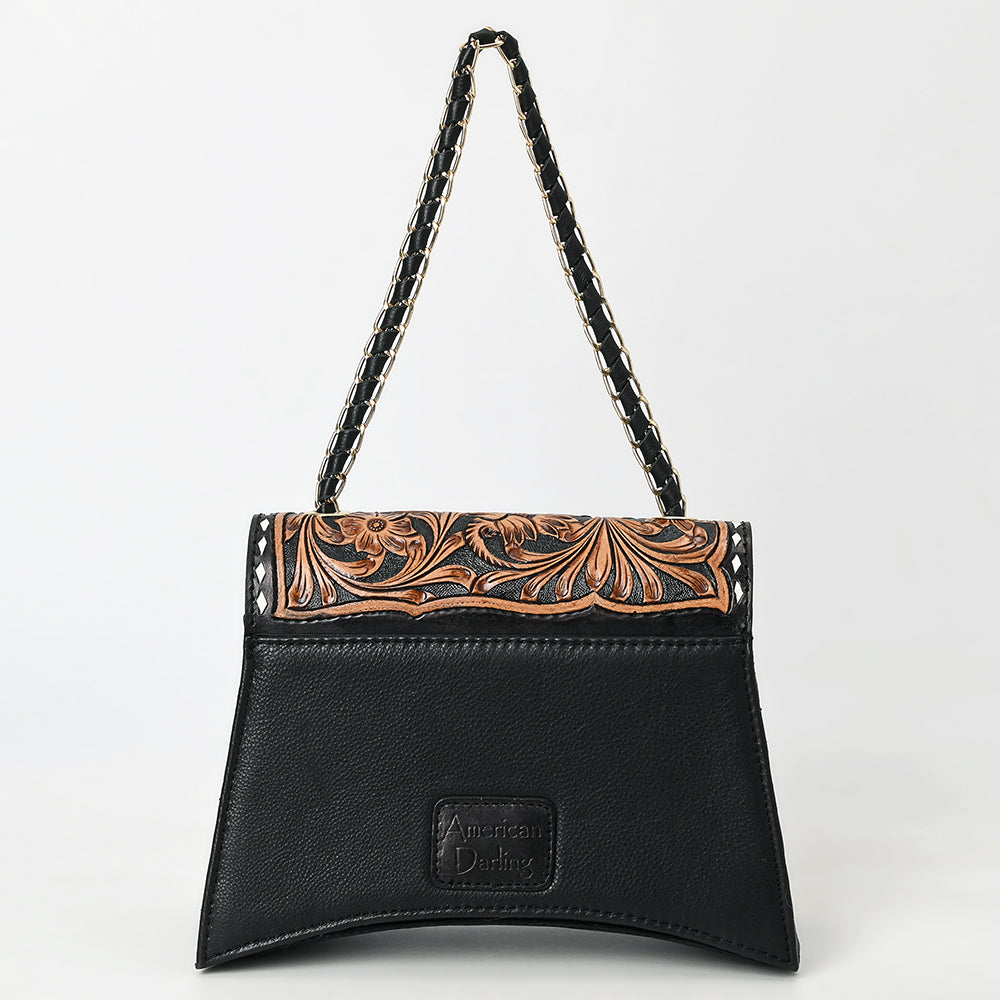 ADBGA536A American Darling Quilted Black Leather Crossbody Bag with Hand Tooled Floral Flap