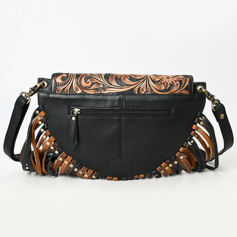 ADBGA540 American Darling Hand Tooled Leather Crossbody Bag with Multi-Tone Fringe & Western Floral Design