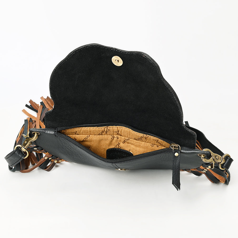 ADBGA540 American Darling Hand Tooled Leather Crossbody Bag with Multi-Tone Fringe & Western Floral Design