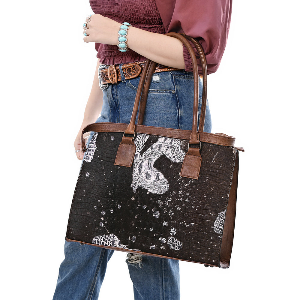 ADBG1561 American Darling Western Genuine Leather Crocodile Embossed Tote Bag -