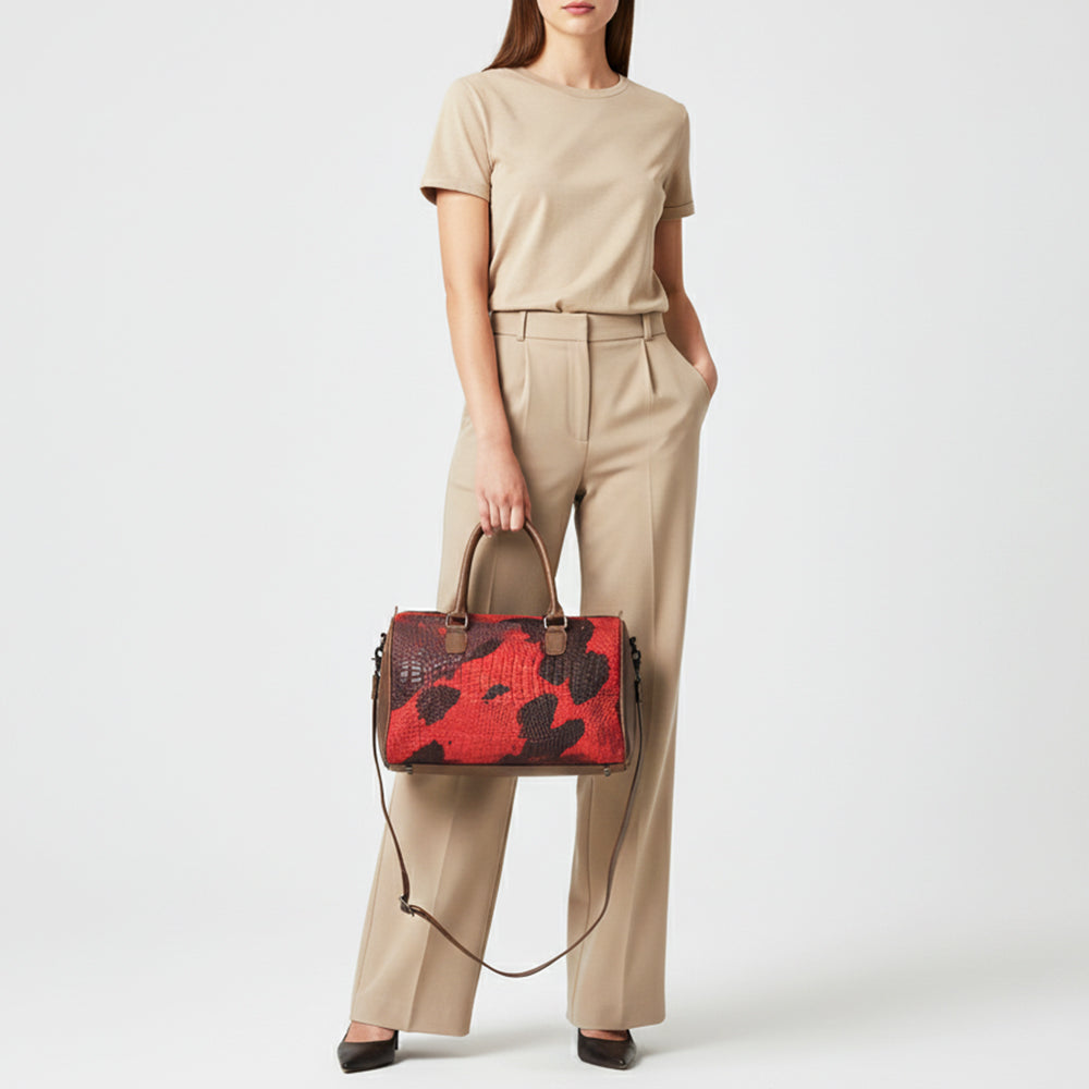 ADBG1562 American Darling Western Leather Crocodile Embossed Speedy Bag - Premium Genuine Leather Travel Duffel Bag