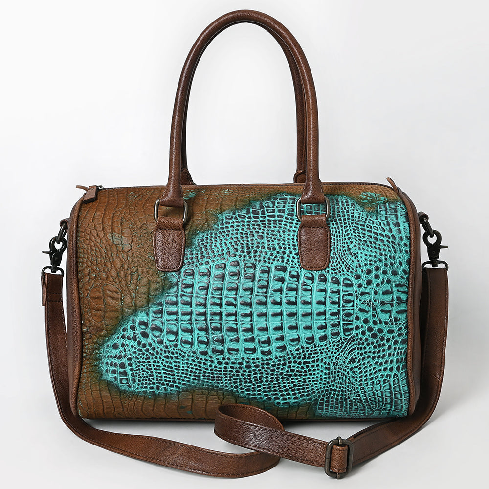 ADBG1562 American Darling Western Leather Crocodile Embossed Speedy Bag - Premium Genuine Leather Travel Duffel Bag