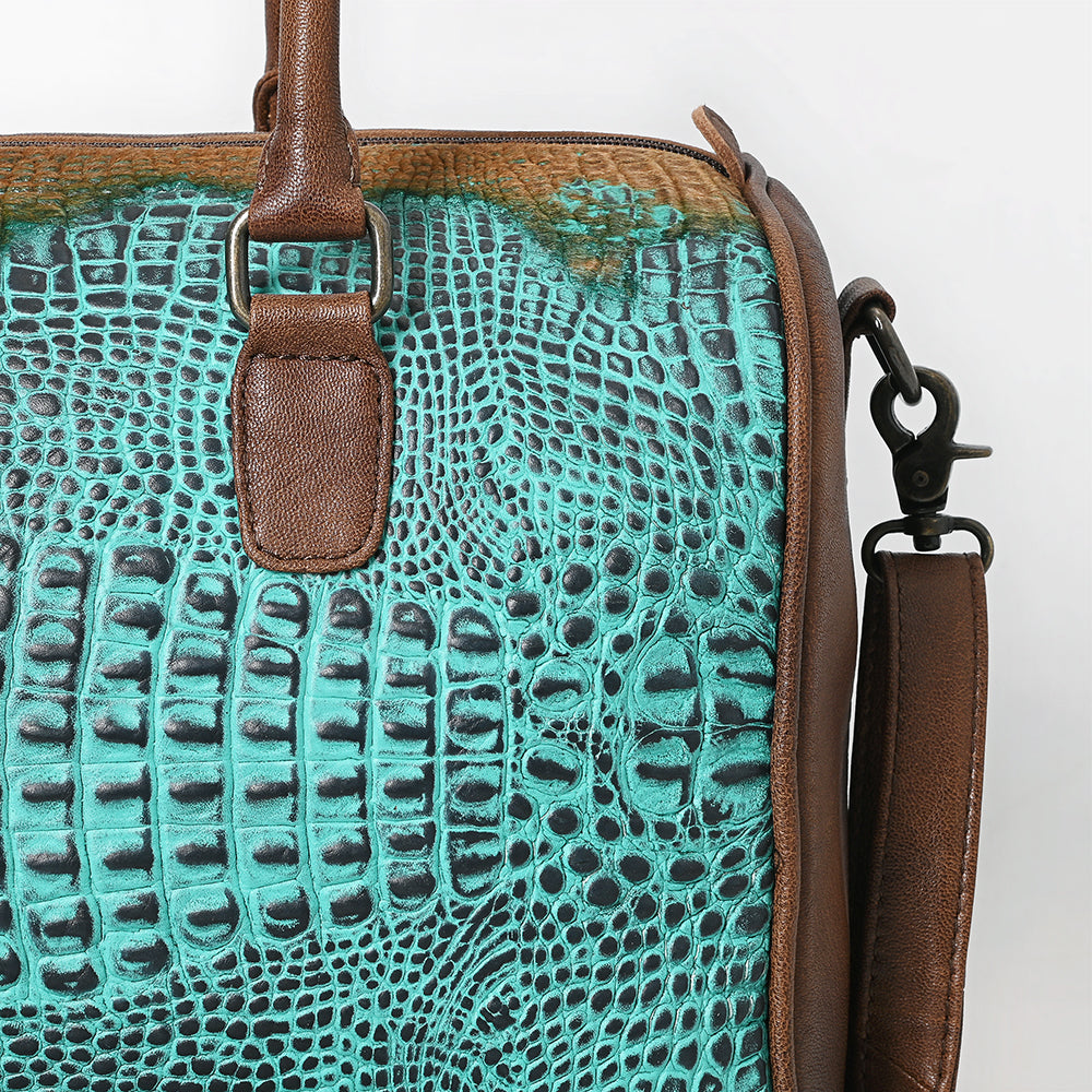 ADBG1562 American Darling Western Leather Crocodile Embossed Speedy Bag - Premium Genuine Leather Travel Duffel Bag