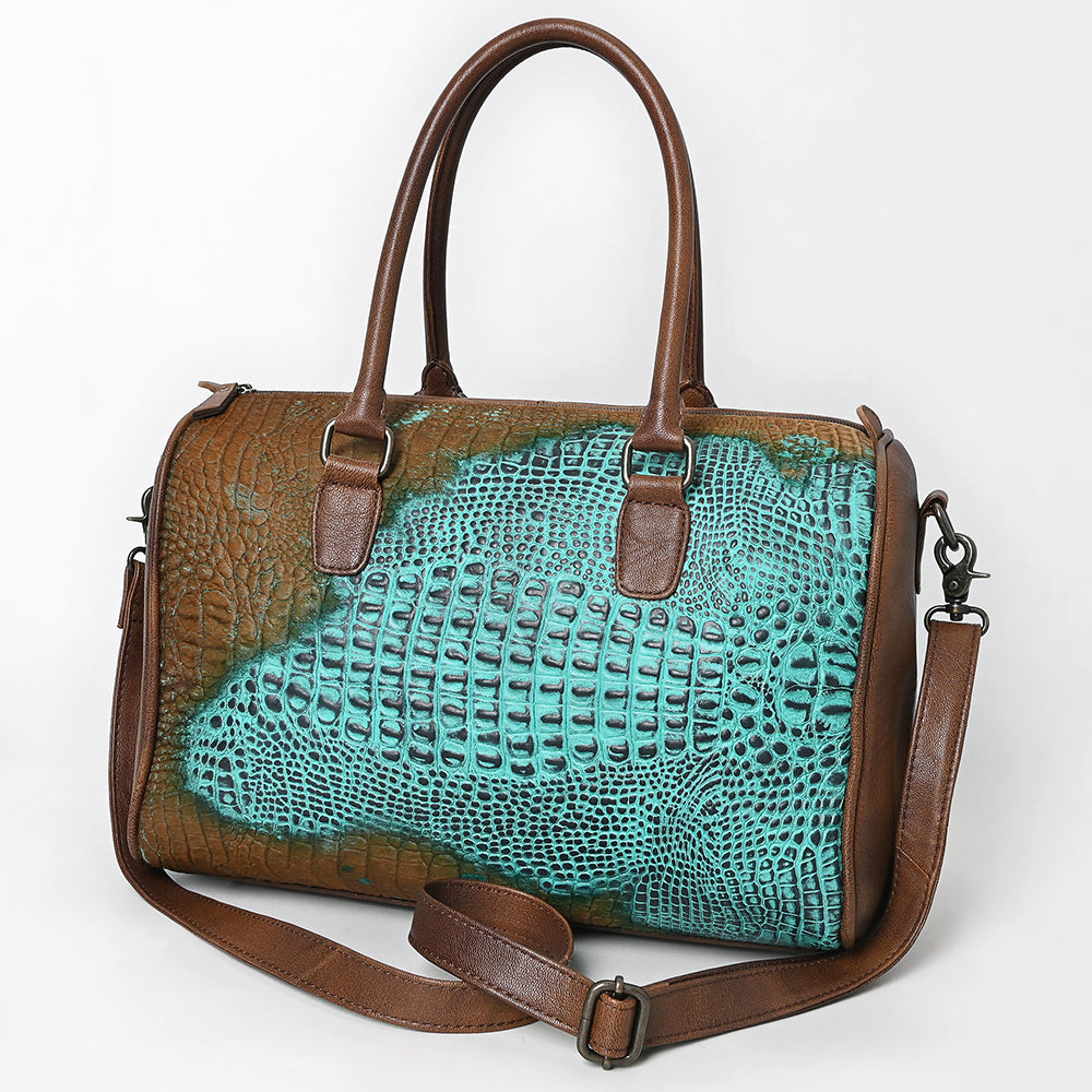ADBG1562 American Darling Western Leather Crocodile Embossed Speedy Bag - Premium Genuine Leather Travel Duffel Bag