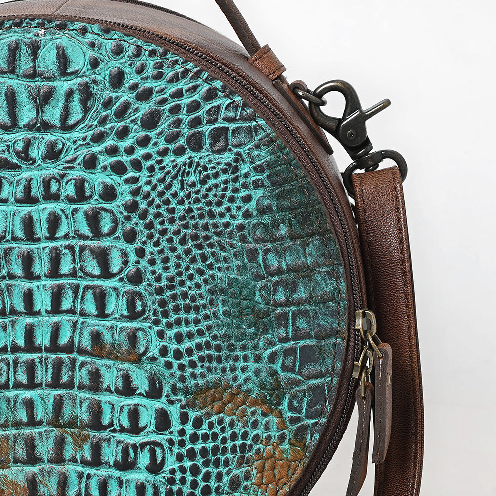 ADBG1563 American Darling Western Genuine Leather Canteen Bag - Crocodile Embossed Round Crossbody
