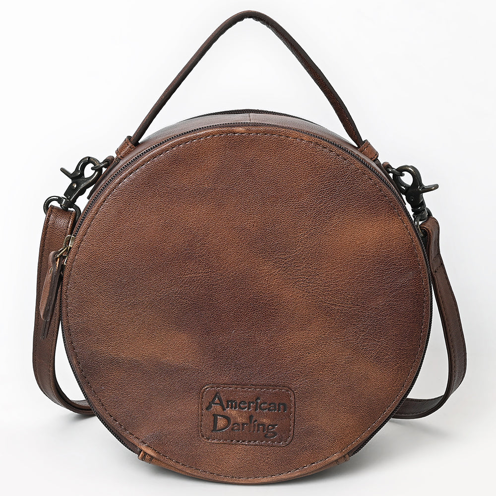 ADBG1563 American Darling Western Genuine Leather Canteen Bag - Crocodile Embossed Round Crossbody