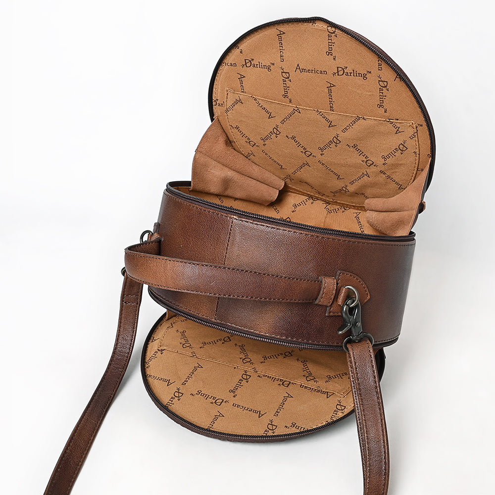 ADBG1563 American Darling Western Genuine Leather Canteen Bag - Crocodile Embossed Round Crossbody