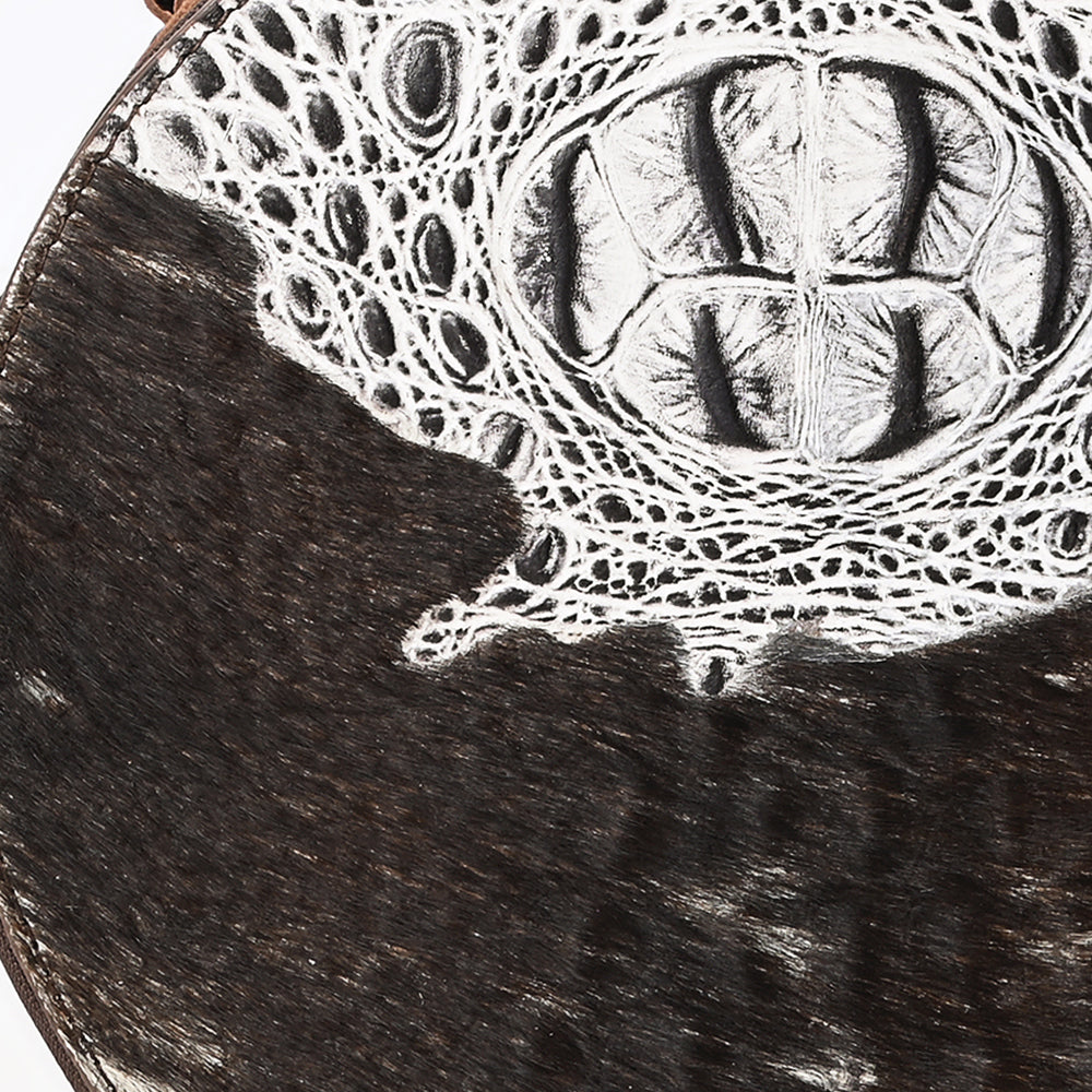 ADBG1563 American Darling Western Genuine Leather Canteen Bag - Crocodile Embossed Round Crossbody