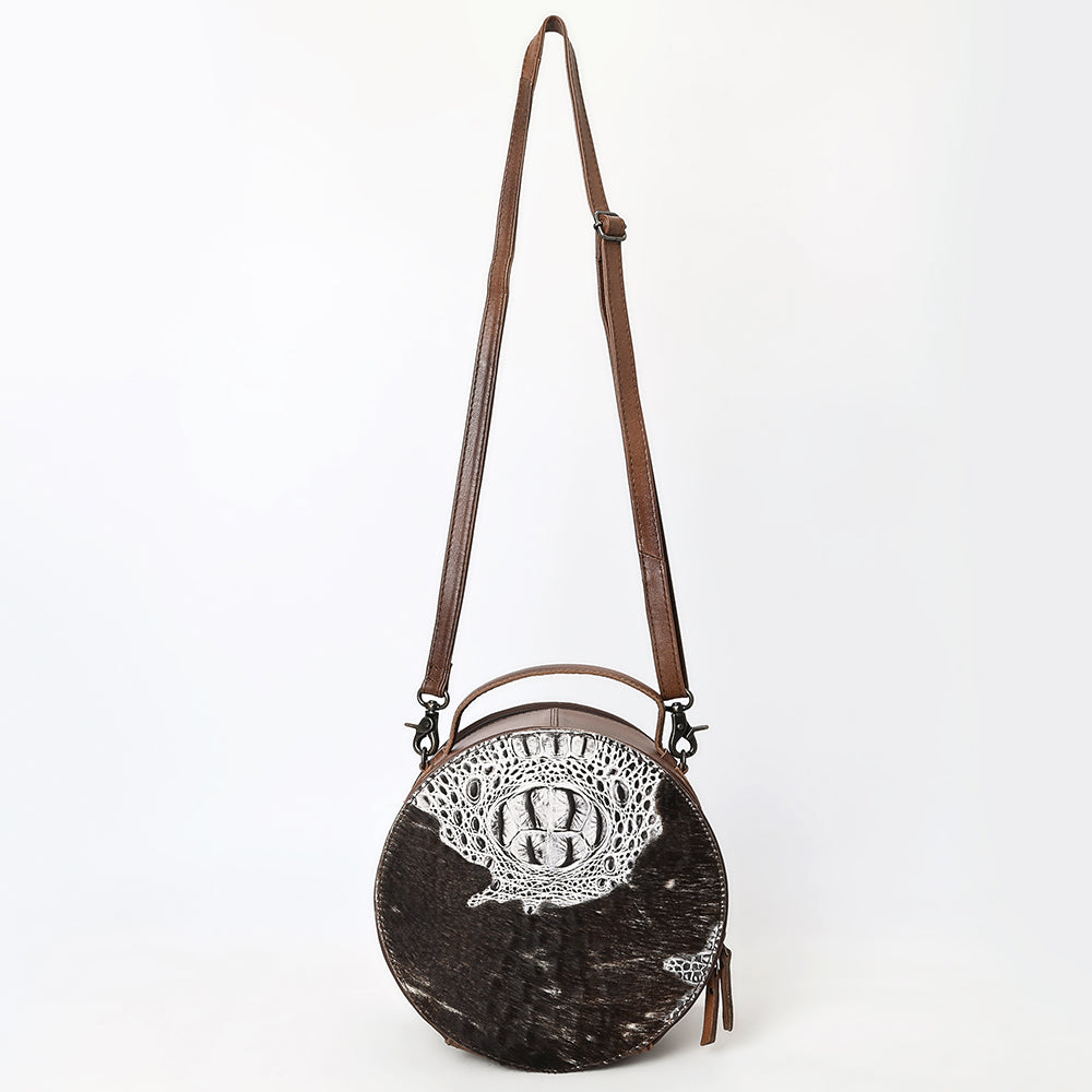 ADBG1563 American Darling Western Genuine Leather Canteen Bag - Crocodile Embossed Round Crossbody