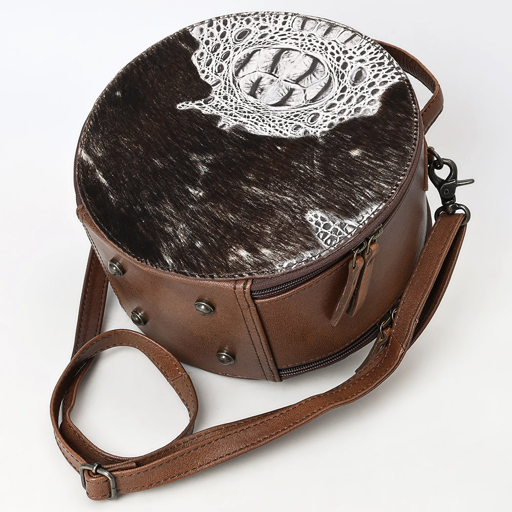 ADBG1563 American Darling Western Genuine Leather Canteen Bag - Crocodile Embossed Round Crossbody