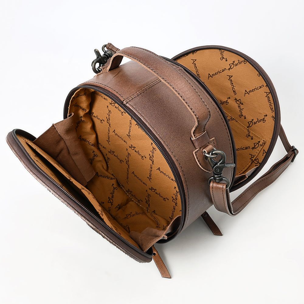 ADBG1563 American Darling Western Genuine Leather Canteen Bag - Crocodile Embossed Round Crossbody
