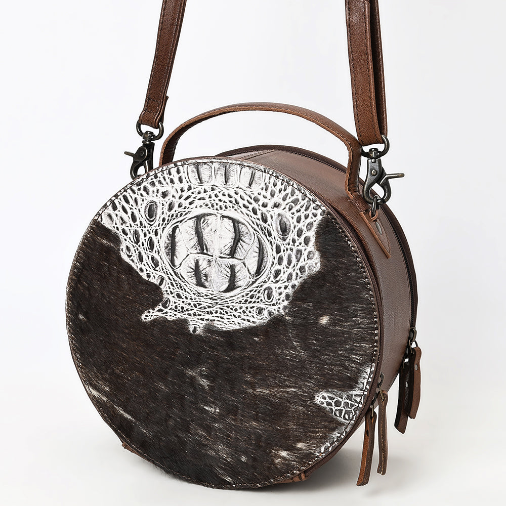 ADBG1563 American Darling Western Genuine Leather Canteen Bag - Crocodile Embossed Round Crossbody