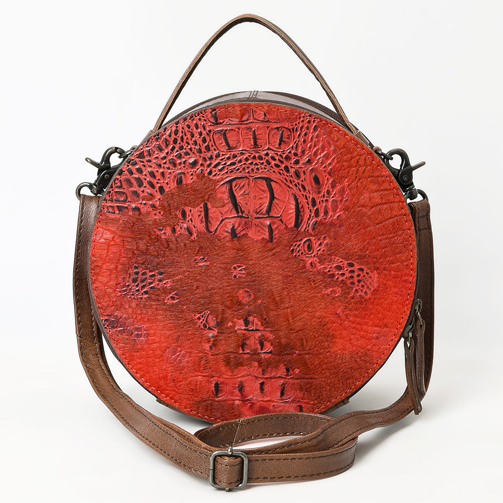 ADBG1563 American Darling Western Genuine Leather Canteen Bag - Crocodile Embossed Round Crossbody