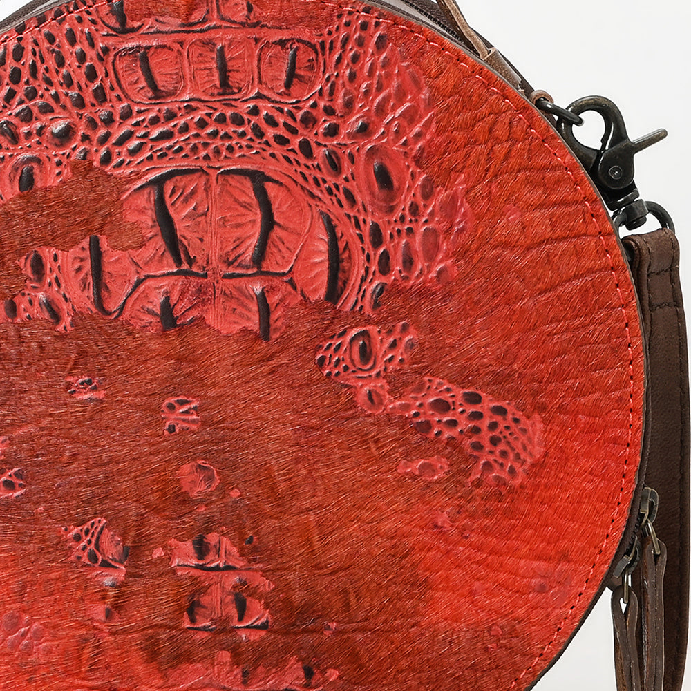 ADBG1563 American Darling Western Genuine Leather Canteen Bag - Crocodile Embossed Round Crossbody