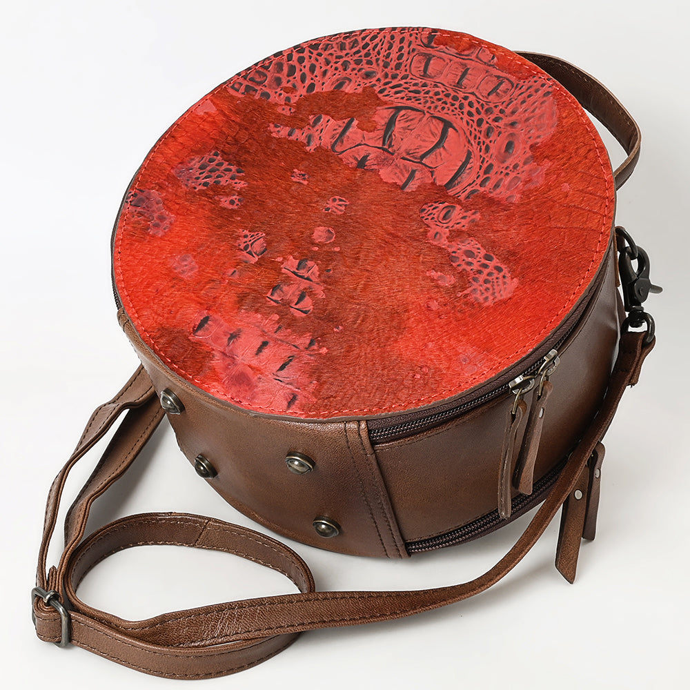 ADBG1563 American Darling Western Genuine Leather Canteen Bag - Crocodile Embossed Round Crossbody