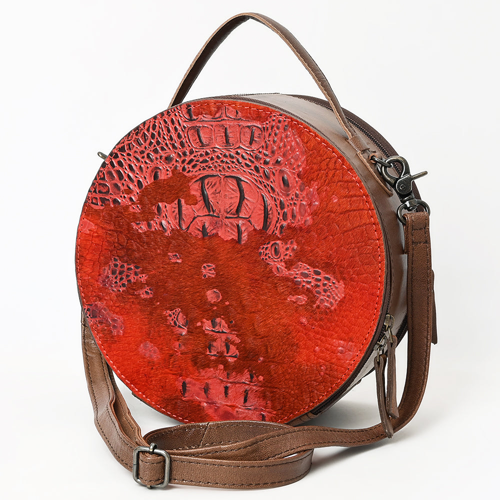 ADBG1563 American Darling Western Genuine Leather Canteen Bag - Crocodile Embossed Round Crossbody
