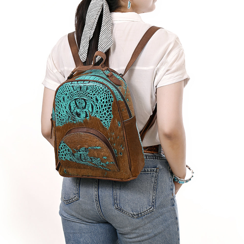 ADBG1564A Croc Embossed & Hair-On-Hide Leather Backpack - Western Rodeo Style