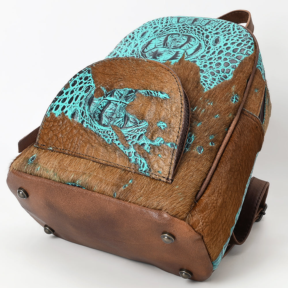 ADBG1564A Croc Embossed & Hair-On-Hide Leather Backpack - Western Rodeo Style