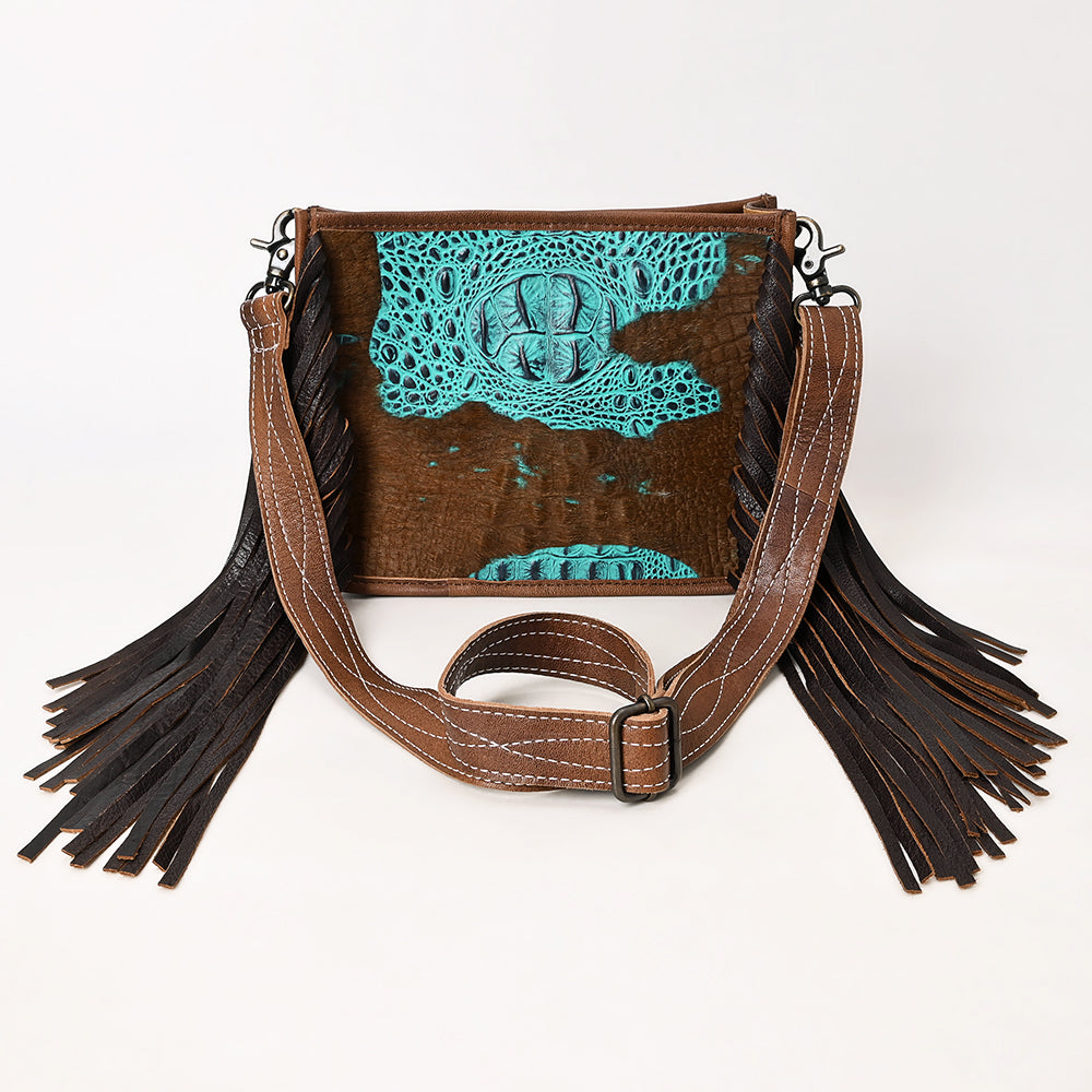 ADBG1565 American Darling Western Leather Crossbody Bag with Fringe & Croc Embossed Detailing