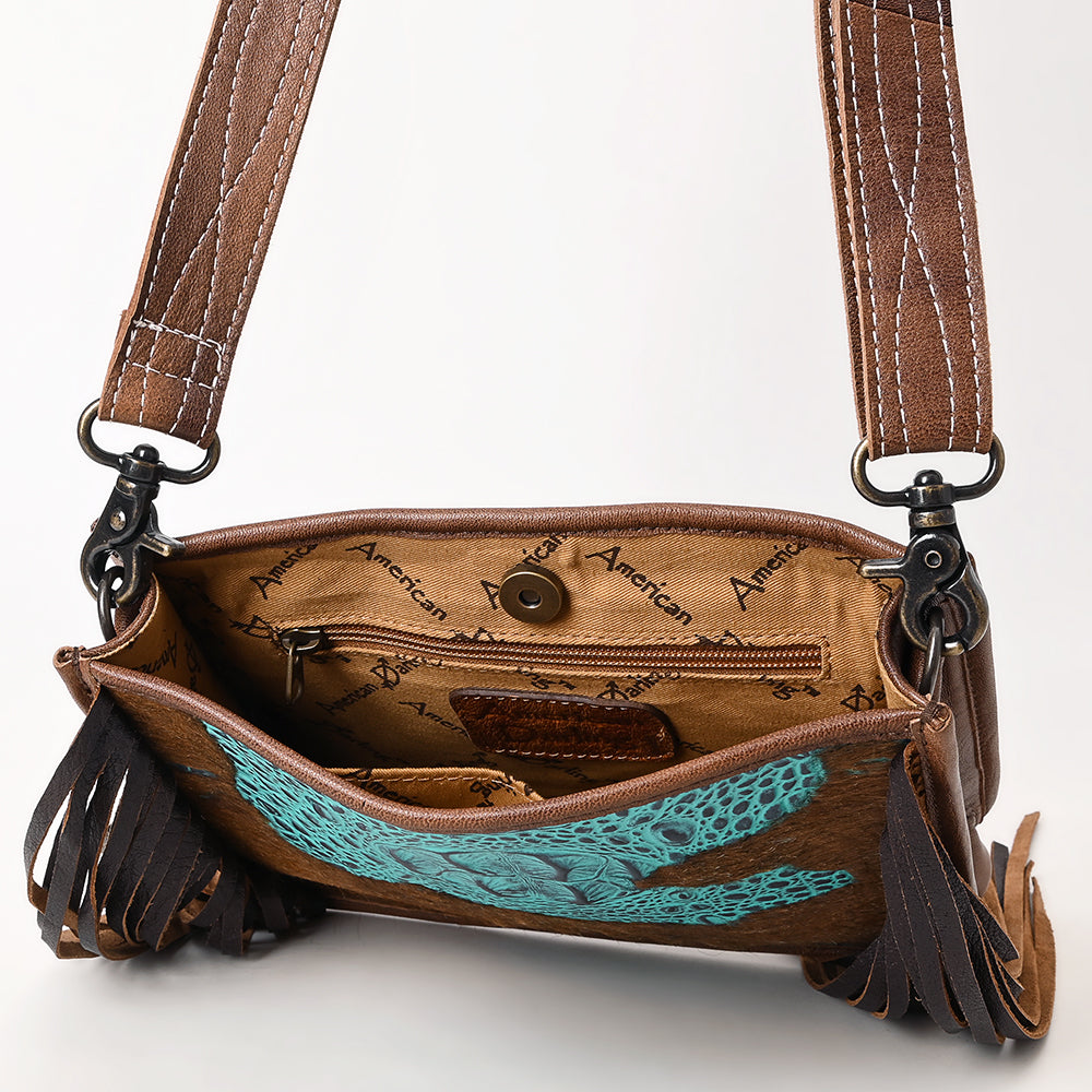 ADBG1565 American Darling Western Leather Crossbody Bag with Fringe & Croc Embossed Detailing