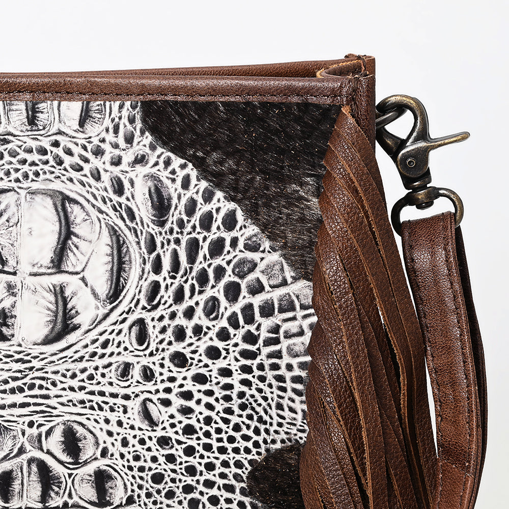 ADBG1565 American Darling Western Leather Crossbody Bag with Fringe & Croc Embossed Detailing