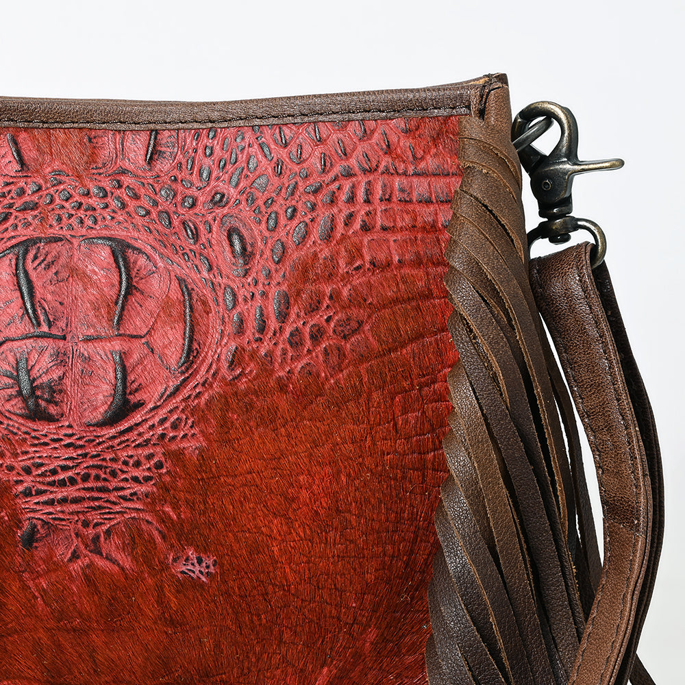 ADBG1565 American Darling Western Leather Crossbody Bag with Fringe & Croc Embossed Detailing