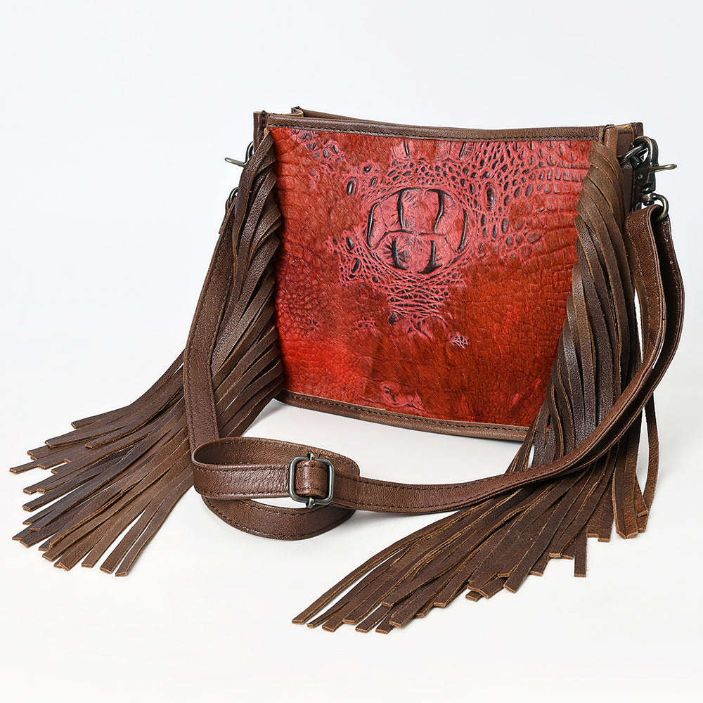 ADBG1565 American Darling Western Leather Crossbody Bag with Fringe & Croc Embossed Detailing
