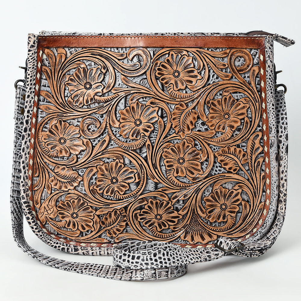 ADBG1566 American Darling Western Leather Crossbody Bag with Hand Tooled Floral Carving