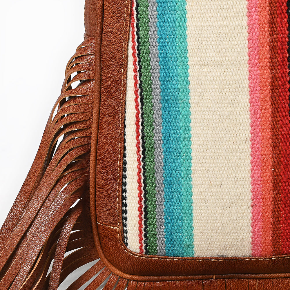 ADBG1568 American Darling Western Leather Sling Bag with Fringe and Hand Woven Saddle Blanket