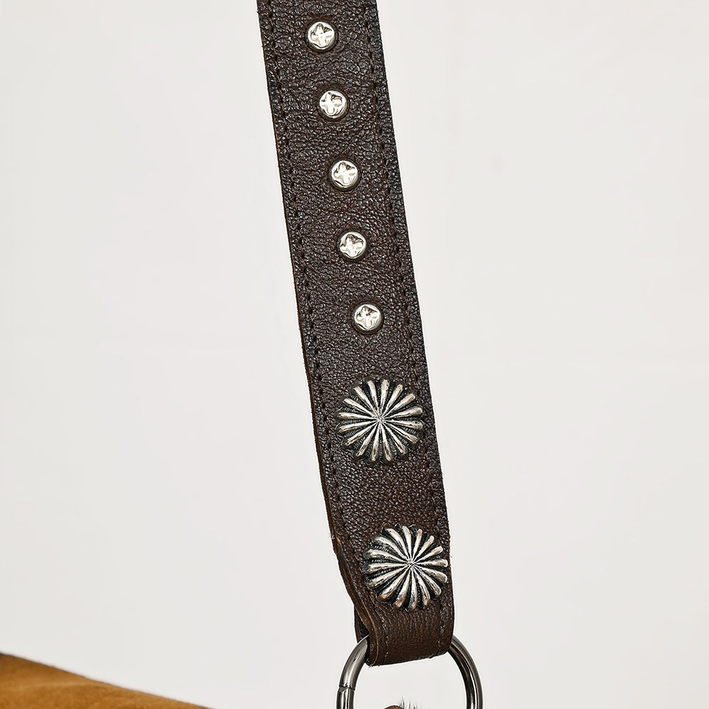 ADBGM477 Cowhide & Leather Western Fringe Messenger Bag - Western Concho Bag with Turquoise Accent