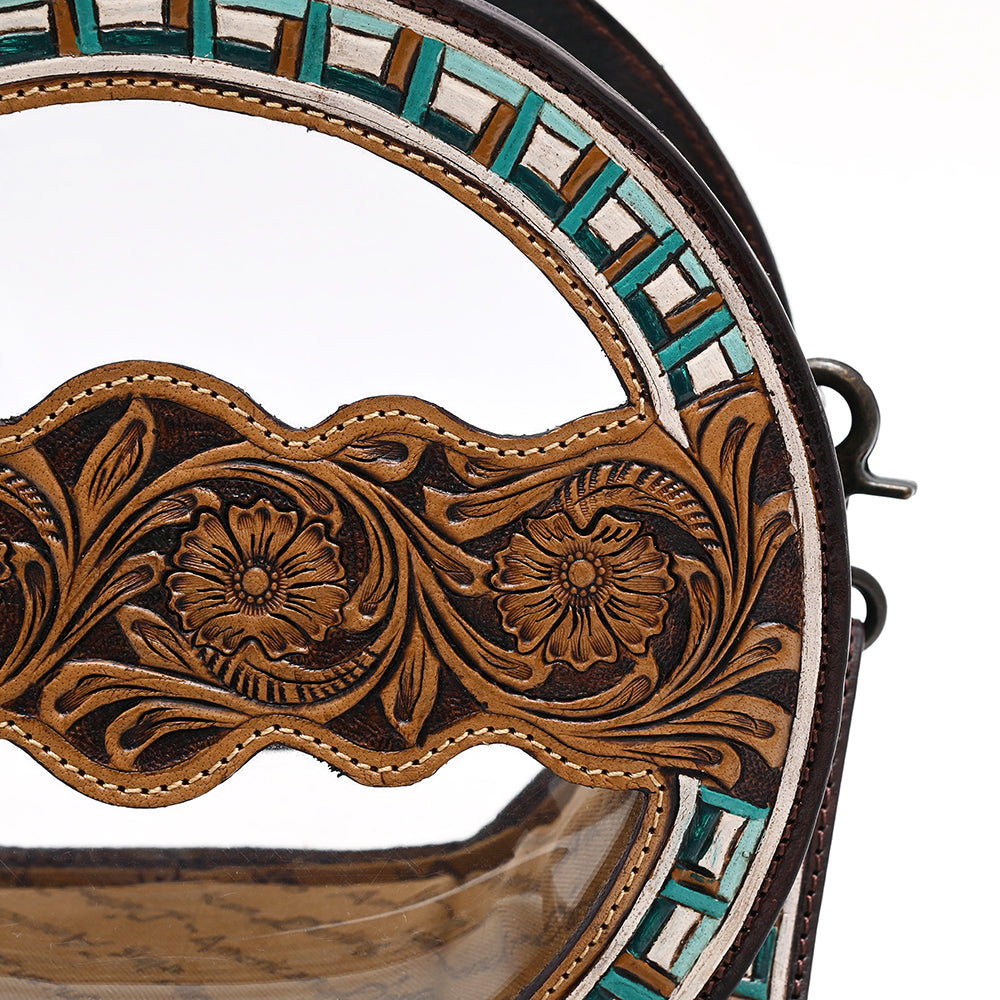 ADBGZ873 Clear Canteen Western Bag with Hand-Tooled Leather & Turquoise Inlay | American Darling