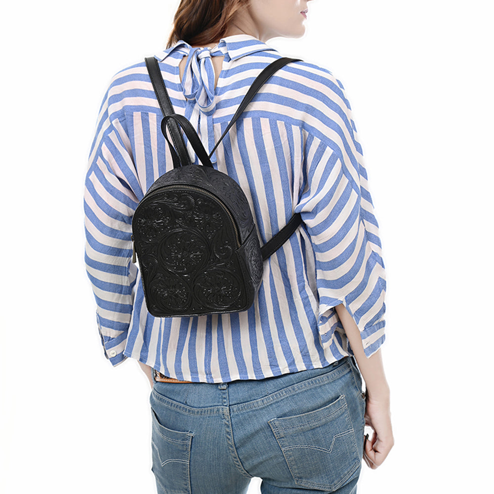 ADBGZ875A Mini Black Leather Backpack | Hand-Tooled Western Bag by American Darling
