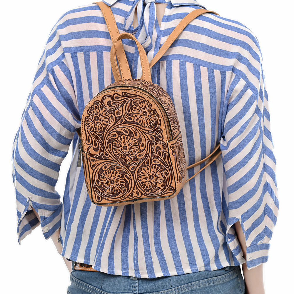 ADBGZ875 Mini Leather Backpack | Hand-Tooled Floral Western Bag by American Darling