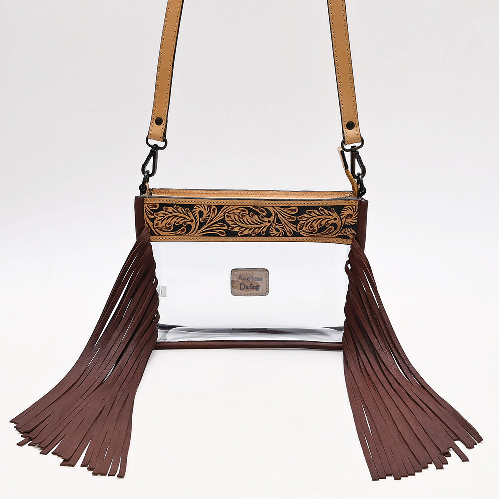 ADBGZ876 Clear Stadium Fringe Crossbody Bag | Hand-Tooled Leather by American Darling